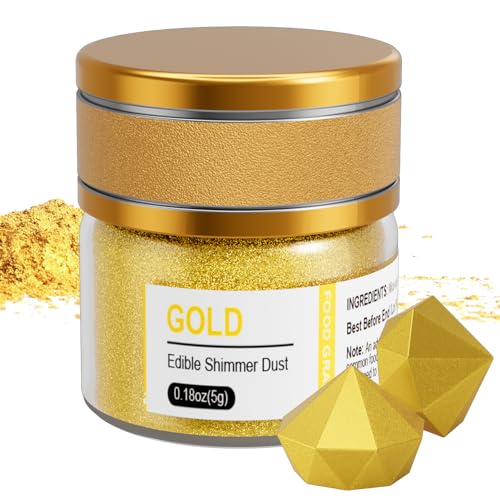 Wwtop Gold Essbares Glitzer 5g, Glitzer Pulver für Getränke, Lebensmittel Glitzer Staub für Schokolade, Erdbeeren, Cupcakes, Valentinstag Kuchen, Fondant, Glitter Pulver von Wwtop