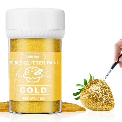 Wwtop Essbarer Glitzer Gold 15g, Flüssiges Essbares Glitzerpulver für Getränke -Verbesserte Metallisch Glitzer Paint für Fondant, Kuchen, Lebensmittel Glitzer Goldpulver Essbar für Torten, Cocktails von Wwtop