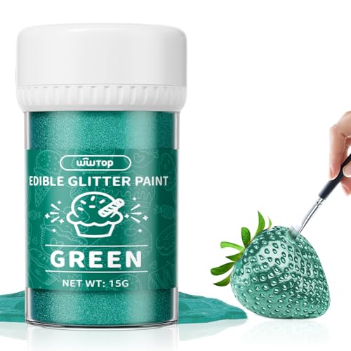 Wwtop Essbarer Glitzer Grün 15g, Essbares Lebensmittel Glitzer für Getränke-Verbesserte Metallisch Glitzer Paint für Fondant, Kuchendeko, Glitzerpulver Glitzerstaub für Torten, Cocktails, Cupcakes von Wwtop