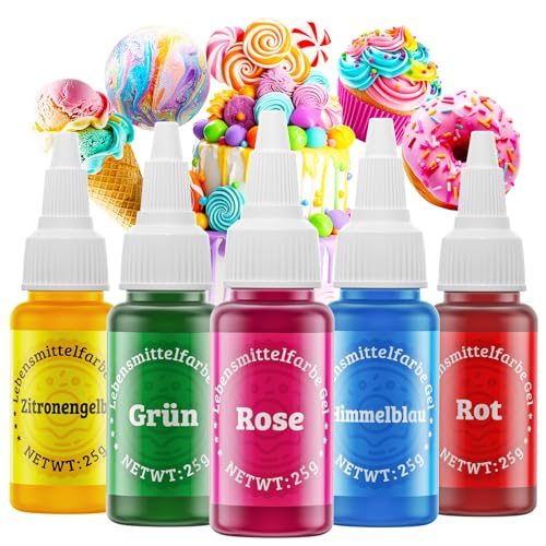 Wwtop 5 Farben x25g Lebensmittelfarbe Gel, Lebensmittelfarbe Set für Kuchen, Fondant, Lebensmittel Gelfarben Konzentrierte Farbe, Zuckerfrei Food Coloring Gel für Backen, Macarons, GeträNken,Osterei von Wwtop