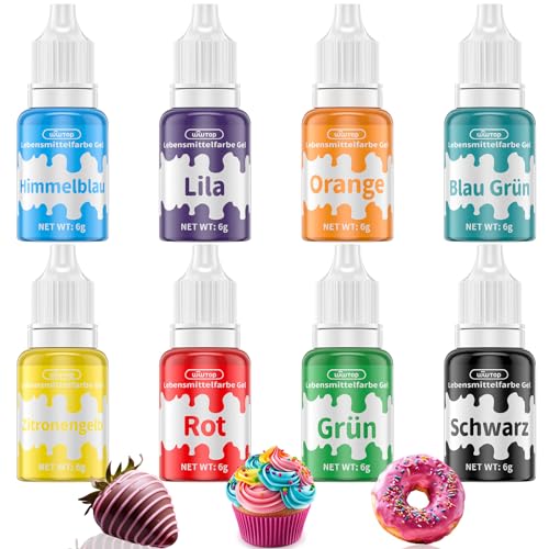 Lebensmittelfarbe Gel, Wwtop 8 Farben Lebensmittelfarbe Set für Kuchen, Backen, Fondant, Macarons, Hochkonzentriertes Lebensmittel Gelfarben, Food Coloring für Tortendeko, Getränken, Osterei-Je 6g von Wwtop