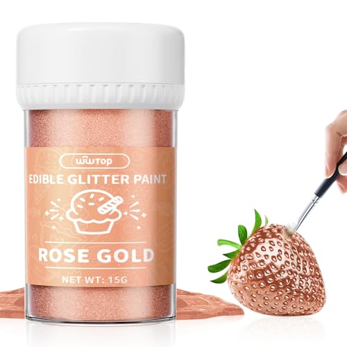 Wwtop Essbarer Glitzer Roségold 15g, Flüssiges Essbares Glitzerpulver für Getränke -Verbesserte Metallisch Glitzer Paint für Fondant, Kuchen, Lebensmittel Glitzerpuder für Torten, Schokolade von Wwtop