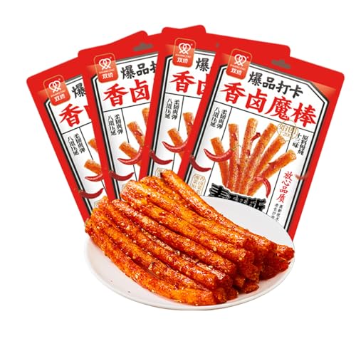 XCVFDVOR la ​​​​tiao würzige Streifen, 4 Packungen würzige Sticks, chinesische Spezialitäten, Snacks, würzige Sticks辣条 麻辣棒(62 g*4) (Spicy) von XCVFDVOR