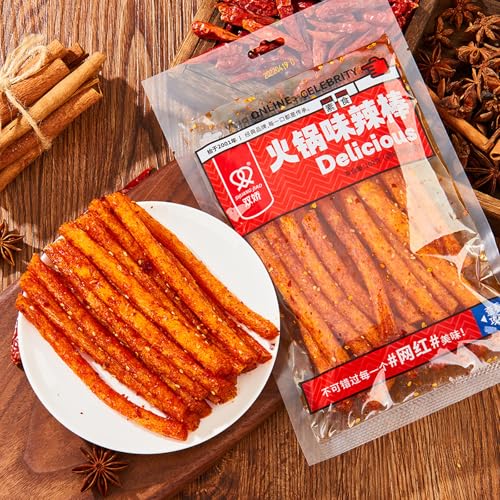 XCVFDVOR latiao Hot Spicy 4er-Pack würzige Sticks, chinesische Spezialitäten, Snacks 辣条 麻辣棒(102g*4) (4er-Pack, Hotpot-Geschmack) von XCVFDVOR