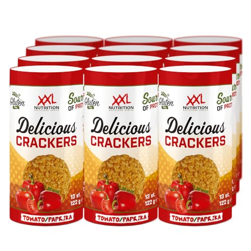 XXL Nutrition - Delicious Crackers - 14% Protein, Knusprige Waffeln mit extra Protein, Gute Nährwerte - 12 x 13 Crackers - Tomato Paprika von XXL Nutrition