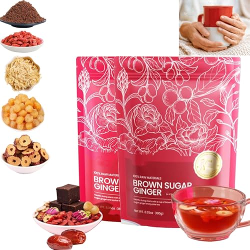 Chinese Brown Sugar Ginger Tea,Chinese Sugar Brown Ginger Tea,Black Sugar Red Ginger Tea,Red Ginseng Black Sugar Ginger Tea,Black Sugar Ginger Tea,Individually Wrapped,Warms,Soothes (2 Box) von XiChiu