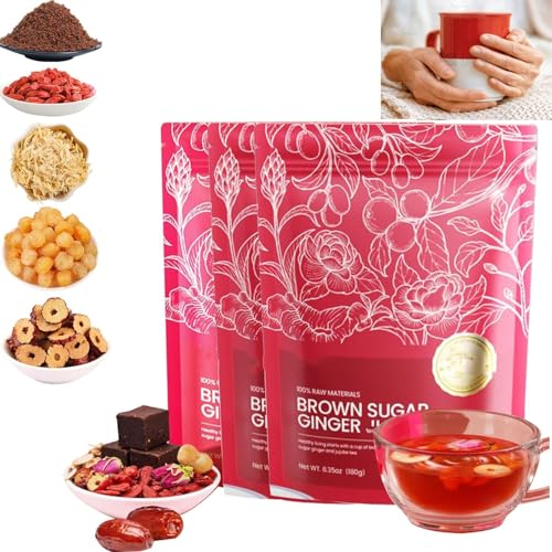 Chinese Brown Sugar Ginger Tea,Chinese Sugar Brown Ginger Tea,Black Sugar Red Ginger Tea,Red Ginseng Black Sugar Ginger Tea,Black Sugar Ginger Tea,Individually Wrapped,Warms,Soothes (3 Box) von XiChiu