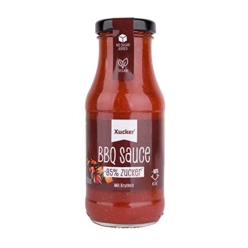 XUCKER BBQ Sauce I Barbecue Sauce mit Erythrit gesüßt & mit Raucharoma versehrt I Grillsauce mit 85% weniger Zucker I Vegane Burger Soße I Barbecue Sauce von Xucker