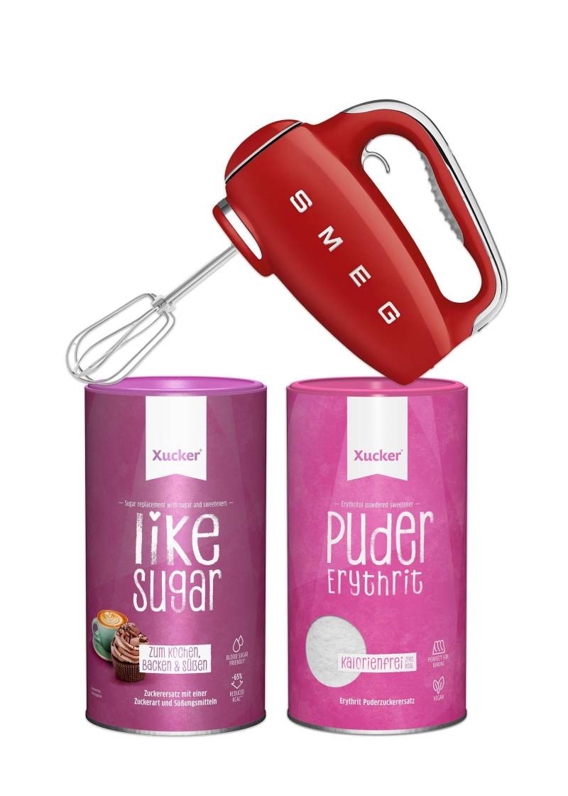 Set: SMEG Handmixer Rot, Xucker Like Sugar und Pudererythrit von Xucker