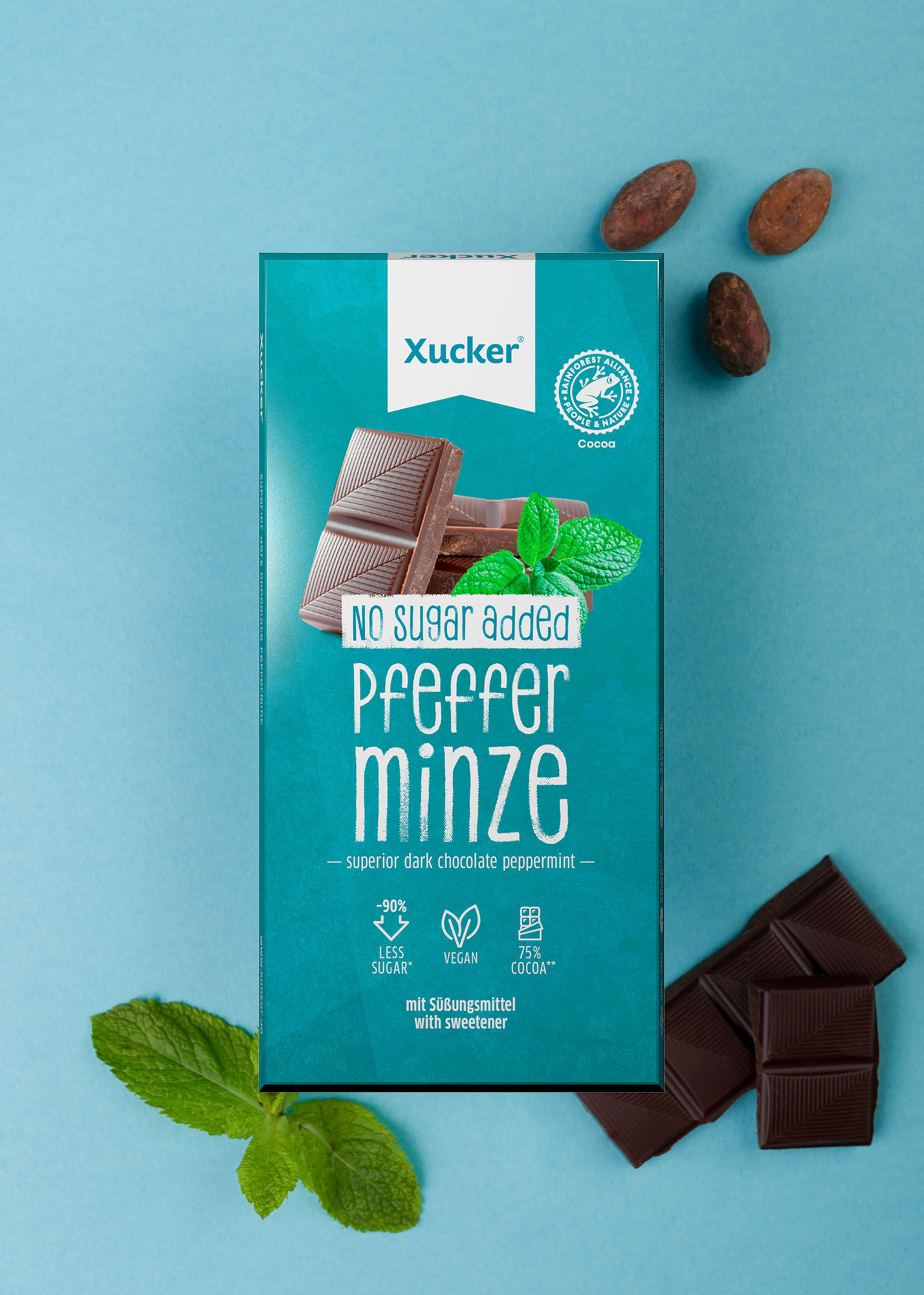 Vegane Edelbitter-Schokolade Pfefferminze mit Xylit von Xucker