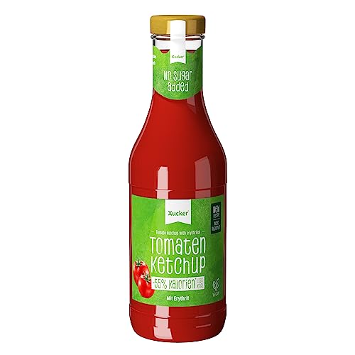 Xucker Ketchup mit Erythrit - Xucker Tomatenketchup ohne Zucker-Zusatz I Ketchup zum Grillen, Kochen & Würzen I 55% weniger Kalorien I veganer Ketchup (500 ml) von Xucker