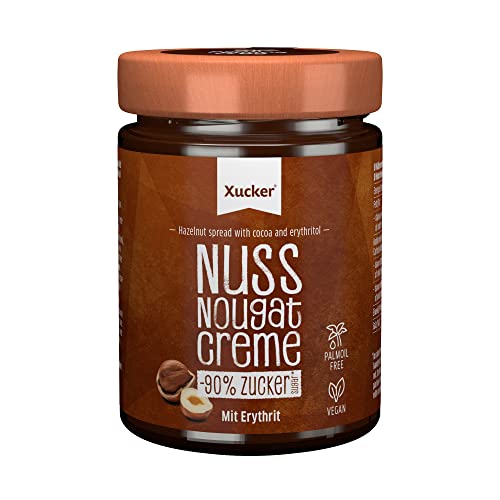 Xucker Nuss-Nugat Creme mit Erythrit - Süße Haselnusscreme mit Erythrit Zucker-Ersatz ohne Palmöl I Vegan & zuckerarmer Brotaufstrich mit 33% Haselnüssen (300g) von Xucker