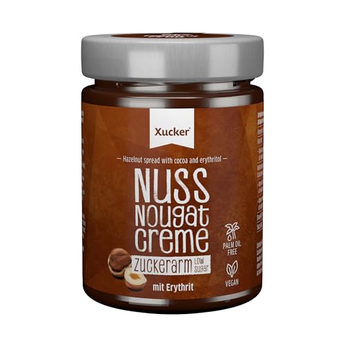 Xucker Nuss-Nugat Creme mit Erythrit - Süße Haselnusscreme mit Erythrit Zucker-Ersatz ohne Palmöl I Vegan & zuckerarmer Brotaufstrich mit 33% Haselnüssen (300g) von Xucker