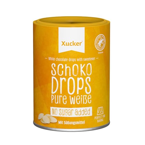 Xucker Weiße Schokoladen-Drops, mit Xylit, ohne Zuckerzusatz- min. 35% Kakao-Gehalt, Chocolate Drops 200 g von Xucker