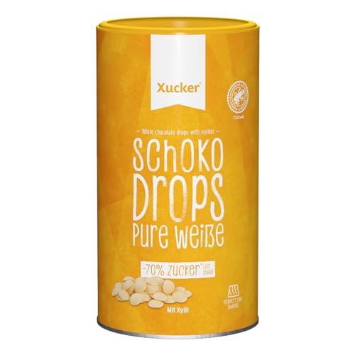 Xucker Schoko Drops weiße Schokolade - Xucker Schokolade mit Xylit Zuckerersatz I Weiße Xucker Chocolate Drops I Zuckerreduzierte Süßigkeiten zum Backen (min. 35% Kakaoanteil / 750g) von Xucker