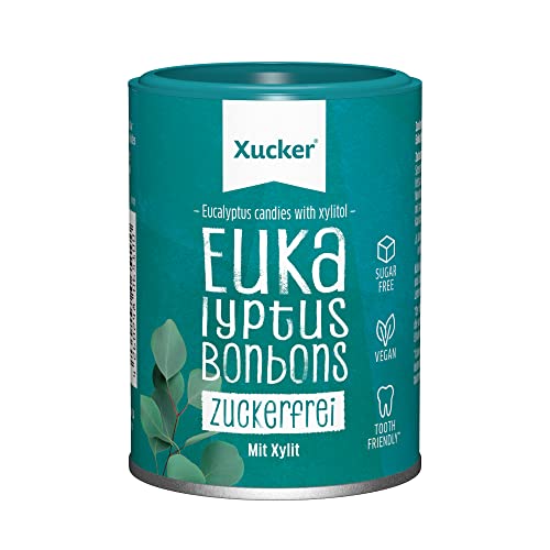 Xucker Zuckerfreie Zahnpflege-Bonbons mit Eukalyptus-Geschmack - Xylit Eukalyptus-Bonbons I Zahnpflege für zwischendurch I vegan & ohne Talkum (100g) von Xucker