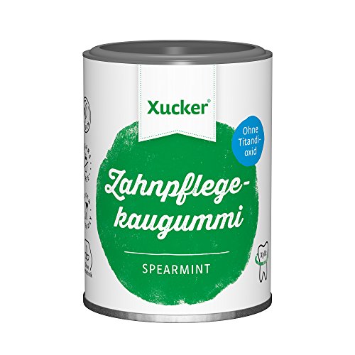 Xucker Zuckerfreie Zahnpflegekaugummis mit Xylit, Spearmint-Geschmack, ohne Titandioxid, vegan, 2er Pack (2x 100 g Dose) von Xucker