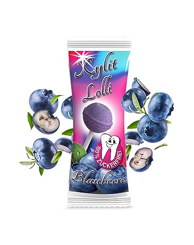 Xylit Birkenzucker Lolli Blaubeere | 25 Stk x 6g | zuckerfreier Dauerlutscher | vegan & kalorienreduziert | Zahnpflege Lollipop | Blaubeer Lollies Großpackung von Xund Xüsst