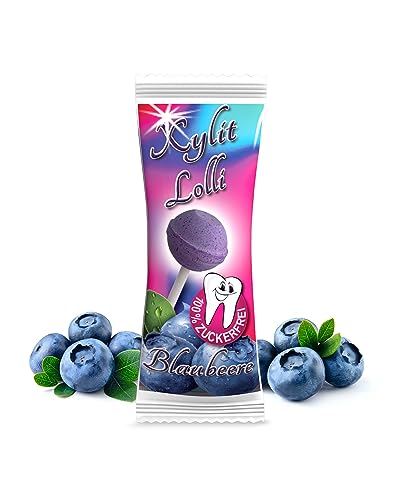 Xylit Birkenzucker Lolli Blaubeere | 50 Stk x 6g | Keine Chance für Karies: zuckerfreier Dauerlutscher | vegan & kalorienreduziert | Zahnpflege Lollipop Heidelbeer von Xund Xüsst