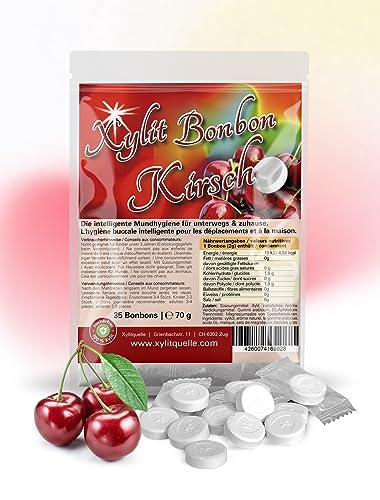 Xylit Bonbons | Tschüß Karies: 35 Zahnpflegebonbons mit 100% Birkenzucker Xylit | zuckerfrei, zahnfreundlich, vegan, einzeln verpackt | Kirschgeschmack von Xund Xüsst