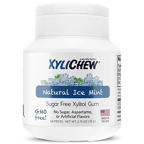 Xylichew 100% xylitol chewing gum gläser - non gmo, gluten, aspartam und zuckerfreier kaugummi -bad atem und mundtrockenheit 60 count ice mint von Xylichew