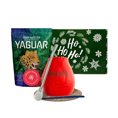 Geschenkset von Mate Tee Yaguar mit Zubehör | Yaguar Energia Guarana | Calabash, bombilla und Zubehör | Brasilianische Mate Tee | Natürliches Koffein | 500g | 0.5kg von YAGUAR