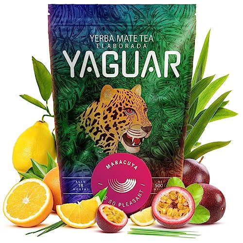 Yerba MateYaguar Maracuya 500g Mate Tee mit Maracuja Brasilianischer Mate Tee anregender Mate Tee Glutenfrei Vegan von YAGUAR