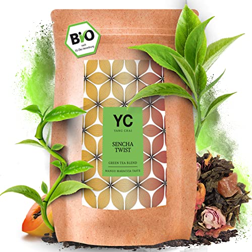 YC Yang Chai Sencha Grüner Tee Lose 200g - Japanischer Sencha Grüntee mit Mango Maracuja Geschmack - Grüntee "Sencha Twist" I 100% natürlich I Original aus Japan von YC YANG CHAI