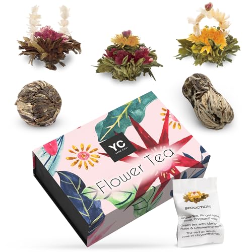 YC Yang Chai Teeblumen Geschenkset - 6er ErblühTee - Schwarzer & Grüner Tee in edler Magnetbox - 5 verschiedene Sorten Teeblüten - Blumentee "Symbiosis" - Tee Geschenk zu Weihnachten von YC YANG CHAI