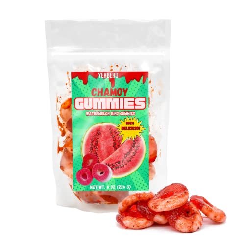 Yerbero - Chamoy Gummy 226.8 g (226 g) | Saftige Chamoy beschichtete Gummies | Wassermelonenringe | Aros de Sandia Bañados en Chamoy | Süßer und saurer, langanhaltender Geschmack von YERBERO