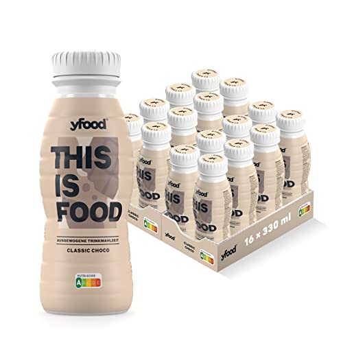 yfood Drink Classic Choco, Leckere Trinkmahlzeit für unterwegs, THIS IS FOOD Drink, 21g Protein, 26 Vitamine und Mineralstoffe, 16 x 330ml, Geschmack Schokolade, inkl. 4,00 € Pfand von YFood