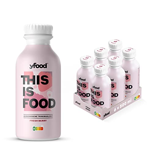 yfood Drink Fresh Berry, Leckere Trinkmahlzeit für unterwegs, THIS IS FOOD Drink, 33g Protein, 26 Vitamine und Mineralstoffe, 6 x 500ml, Geschmack Beere, inkl. 1,50 € Pfand von YFood