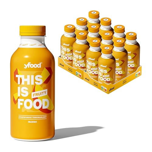 yfood Drink Fruity Mango, Leckere Trinkmahlzeit für unterwegs, THIS IS FOOD Drink, 27g Protein, 26 Vitamine und Mineralstoffe, 12 x 500ml, Geschmack Mango, inkl. 1,50 € Pfand von YFood