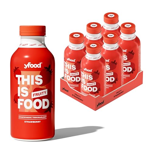 yfood Drink Fruity Strawberry, Leckere Trinkmahlzeit für unterwegs, THIS IS FOOD Drink, 27g Protein, 26 Vitamine und Mineralstoffe, 6 x 500 ml, Geschmack Erdbeere, inkl. 1,50 € Pfand von YFood