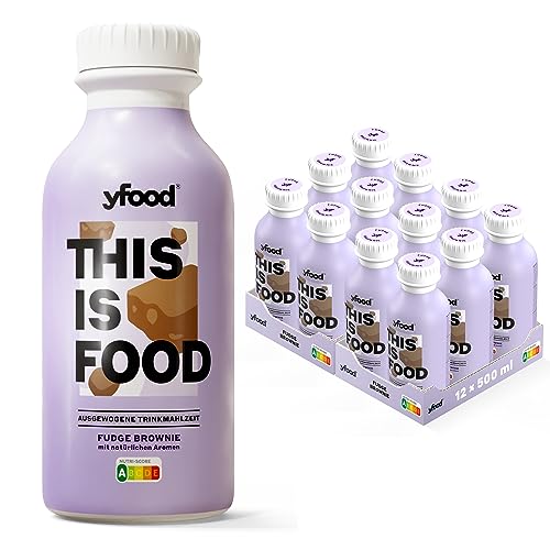 yfood Drink Fudge Brownie, Leckere Trinkmahlzeit für unterwegs, THIS IS FOOD Drink, 34g Protein, 26 Vitamine und Mineralstoffe, 12 x 500ml, Geschmack Brownie, inkl. 3,00 € Pfand von YFood