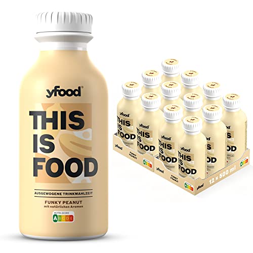 yfood Drink Funky Peanut, Leckere Trinkmahlzeit für unterwegs, THIS IS FOOD Drink, 34g Protein, 26 Vitamine und Mineralstoffe, 12 x 500ml, Geschmack Erdnuss, inkl. 3,00 € Pfand von YFood