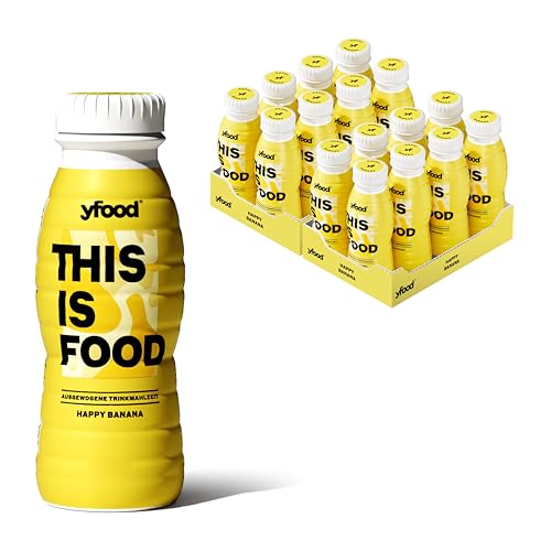 yfood Drink Happy Banana, Leckere Trinkmahlzeit für unterwegs, THIS IS FOOD Drink, 33g Protein, 26 Vitamine und Mineralstoffe (16 x 330 ml, Happy Banana) von YFood