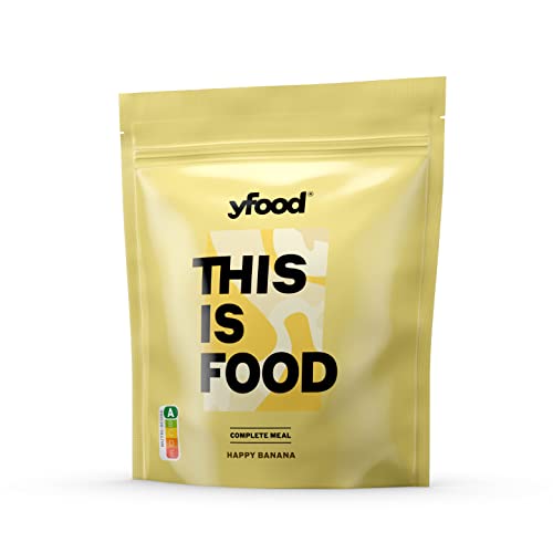 yfood Pulver Happy Banana, Leckere Trinkmahlzeit für unterwegs, THIS IS FOOD Pulver, 25g Protein, 17 Mahlzeiten, 26 Vitamine und Mineralstoffe, 1,5kg Beutel, Geschmack Banane von YFood