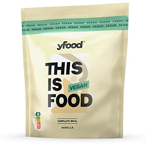 yfood Pulver Vegan, Leckere Trinkmahlzeit für unterwegs, THIS IS FOOD Pulver, 26g Protein, 17 Mahlzeiten, 26 Vitamine und Mineralstoffe, 1,5kg Beutel (Vegan, Vanilla) von YFood