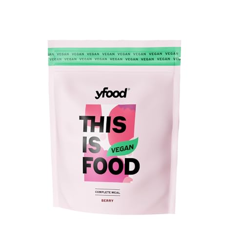 yfood Pulver Vegan Berry, Leckere Trinkmahlzeit für unterwegs, THIS IS FOOD Pulver, 25g Protein, 12 Mahlzeiten, 26 Vitamine und Mineralstoffe, 1,0 kg Beutel, Geschmack Beere (vegan) von YFood