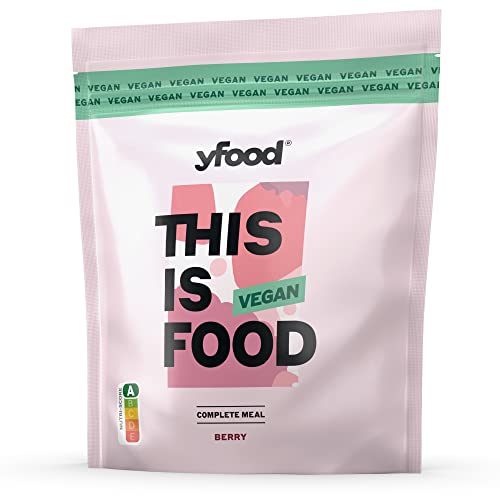 yfood Pulver Vegan Berry, Leckere Trinkmahlzeit für unterwegs, THIS IS FOOD Pulver, 26g Protein, 17 Mahlzeiten, 26 Vitamine und Mineralstoffe, 1,5kg Beutel, Geschmack Erdbeere von YFood