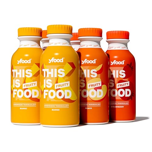 yfood Fruity Collection, 6 x 500ml, Fruity Strawberry, Peach & Mango, THIS IS FOOD Drinks, Leckere Trinkmahlzeit für unterwegs, inkl. 1,5 € Pfand von YFood