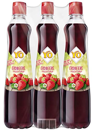 YO Sirup Erdbeere (6 x 700 ml) – 1x Flasche ergibt bis zu 5 Liter Fertiggetränk – ohne Süßungsmittel, Farb- & Konservierungsstoffe, vegan ohne Pfand von YO