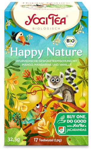 YOGI TEA, Happy Nature, Buy One and Do Good, Ayurvedischer Bio Gewürz- und Kräutertee, Mischung aus Mango, Mandarine und Vanille, Yogi Tee 6er Pack, 6x17 Beutel (102 Teebeutel insgesamt) von Yogi Tea