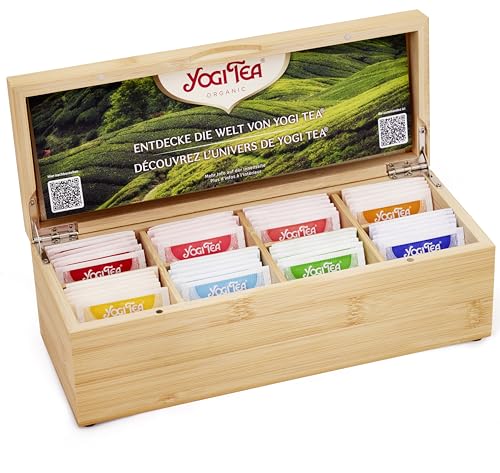 Yogi Tea Geschenk - Teebox aus Bambus mit Wohlfühlkollektion, mit 8 ausgewählten Teesorten, insgesamt 48 Teebeutel (8x6), ideal zur Aufbewahrung von Yogi Tea