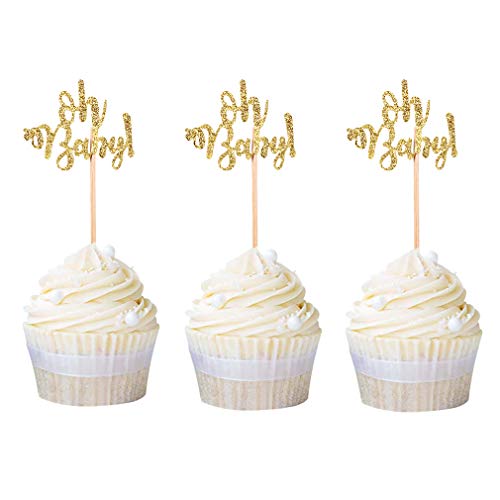 Ercadio 24 Stück Oh Baby Cupcake Topper Gold Glitzer Cupcake Picks Baby Shower Junge Mädchen Geburtstag Party Dekor von YONLICH