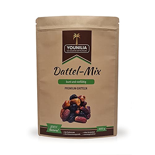 Dattel-Mix 900g I Auswahl von Premium-Datteln aus dem Orient I Ohne Konservierungsstoffe I Vegan I Getrocknete Datteln I Arabische Datteln I Frische Datteln I Acve Datteln I Medjool I Madina von YOUNILIA - Die Goldene Dattelpalme