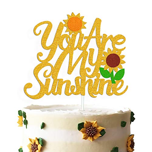 Tortenaufsatz mit Sonnenblumen-Motiv „You are my sunshine“ für Kinder, Jungen, Mädchen, Happy Birthday, Partyzubehör, doppelseitig, Goldglitzer-Dekor von YOYMARR