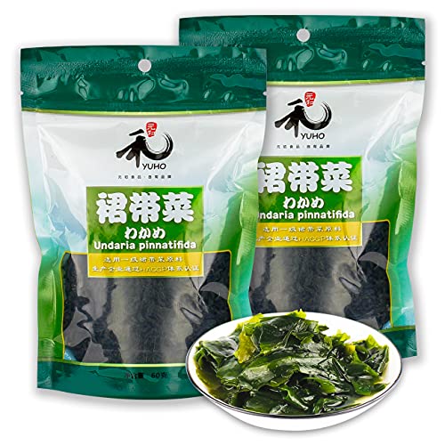 YUHO Wakame, getrocknete Meeresalgen, dried Seaweed, Seetang, Algen, alga, Kelp, Speisealgen, Meeresgemüse, 2er Pack, 2x60g von YUHO