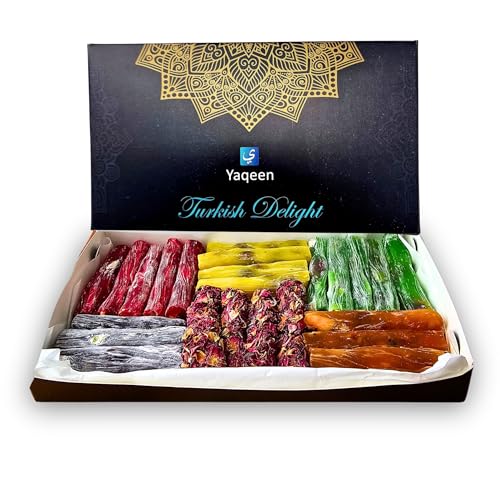 Handgefertigte türkische Delight Lokum Nutty Cream Vegan Halal Gluten Free Assorted Fruit Swirl Mix Box Mint, Orange, Erdbeere, Pistazie Hamper Dessert Gourmet Geschenkbox 450 g Soft Candy von Yaqeen